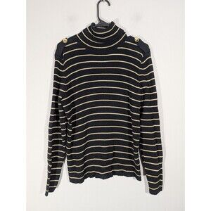 LAUREN Ralph Lauren Womens Black Gold Striped Knit Turtleneck Sz L Mature Preppy